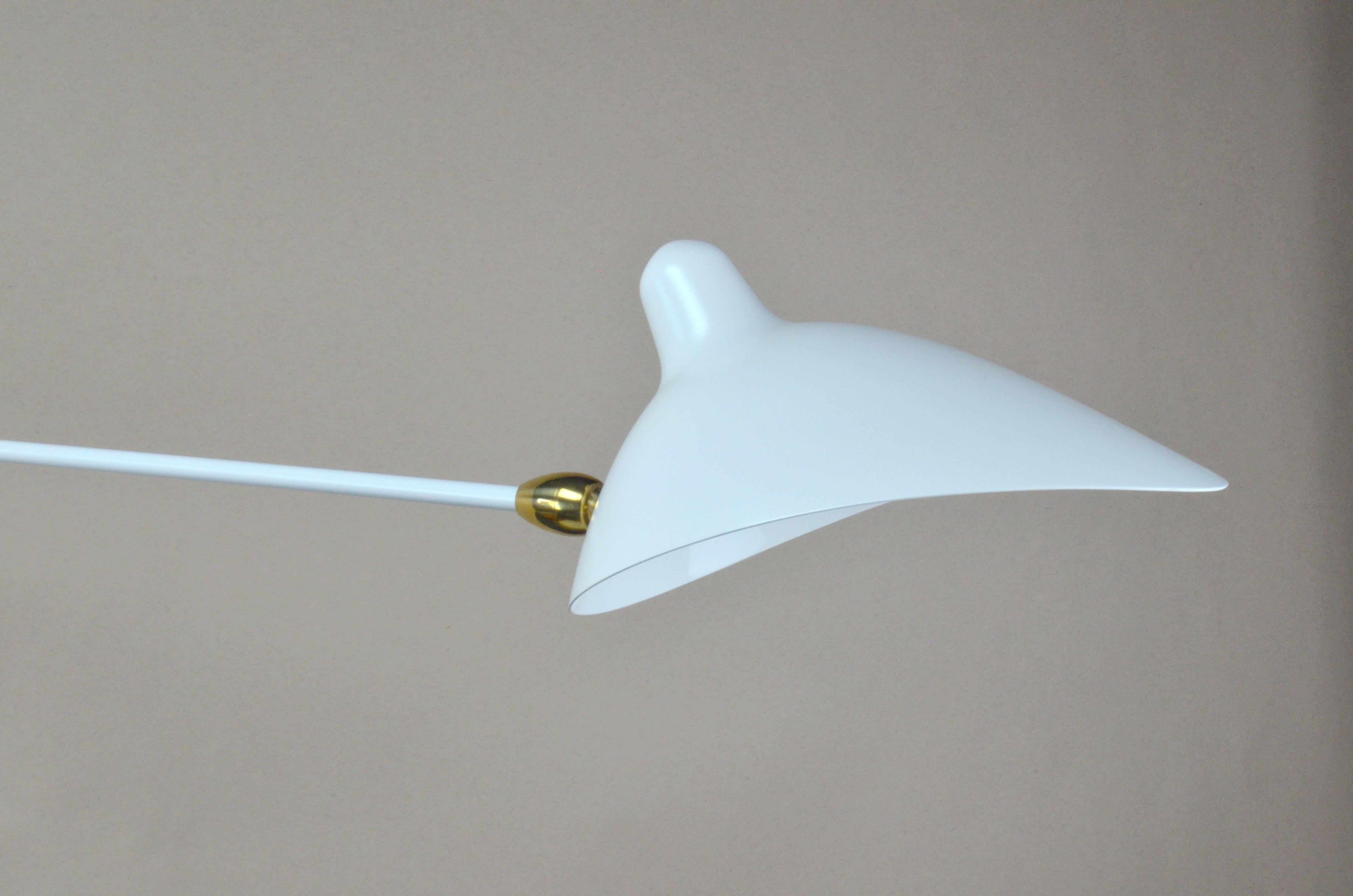 French Serge Mouille - Rotating Sconce with 1 Curved Arm in White - IN STOCK! For Sale