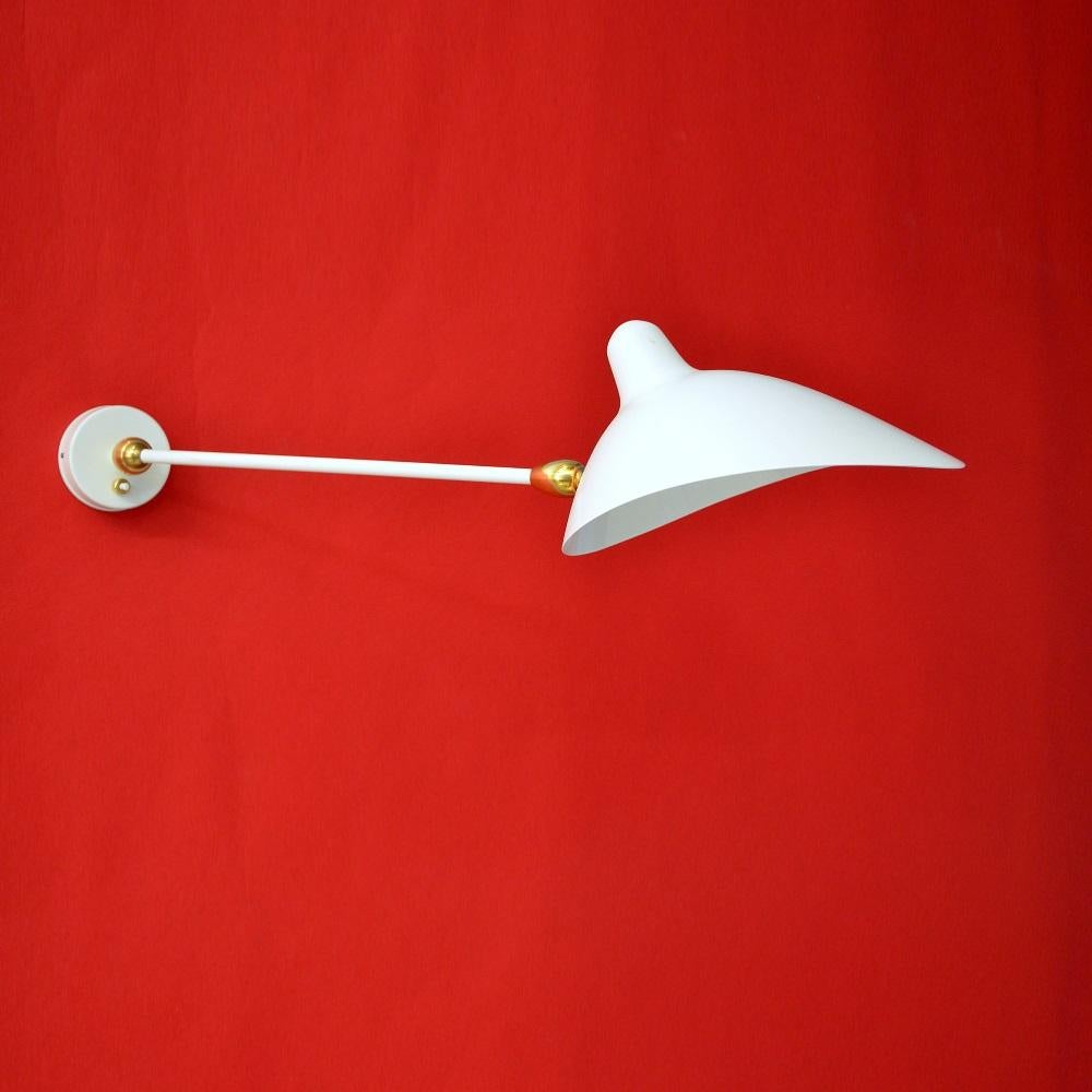 Mid-Century Modern Serge Mouille - 1 Arm Sconce with Double Swivel in White - IN STOCK! For Sale