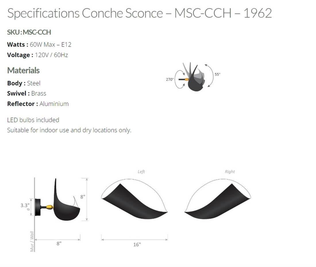 Contemporary Serge Mouille - Conche Sconce in Black Wired for US Market - IN STOCK! For Sale