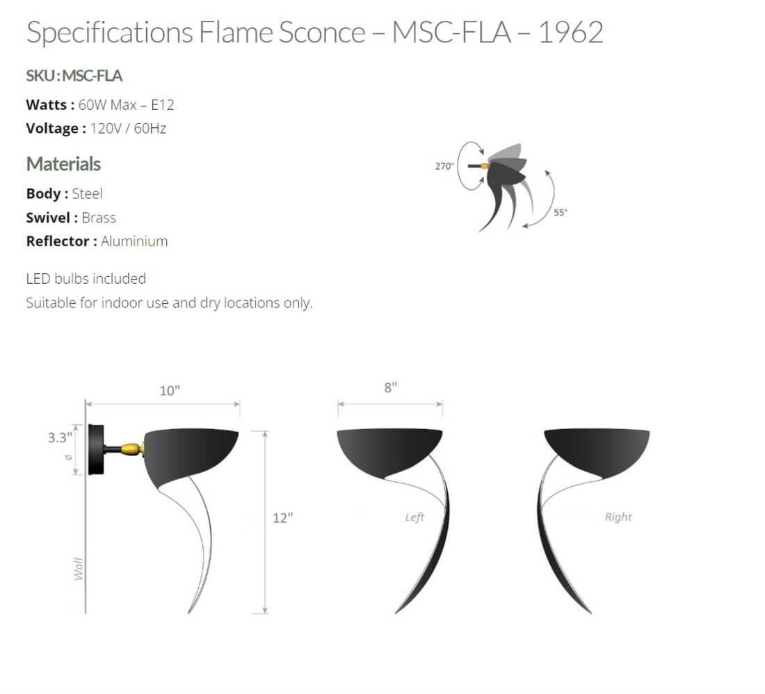 Aluminum Serge Mouille - Black Flame Wall Sconce Wired for US Market - IN STOCK! For Sale