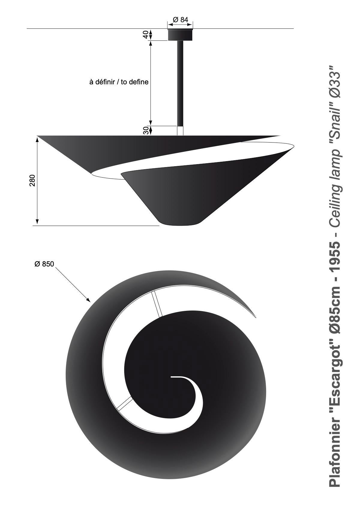 Steel Serge Mouille 'Snail' Ceiling Lamp For Sale