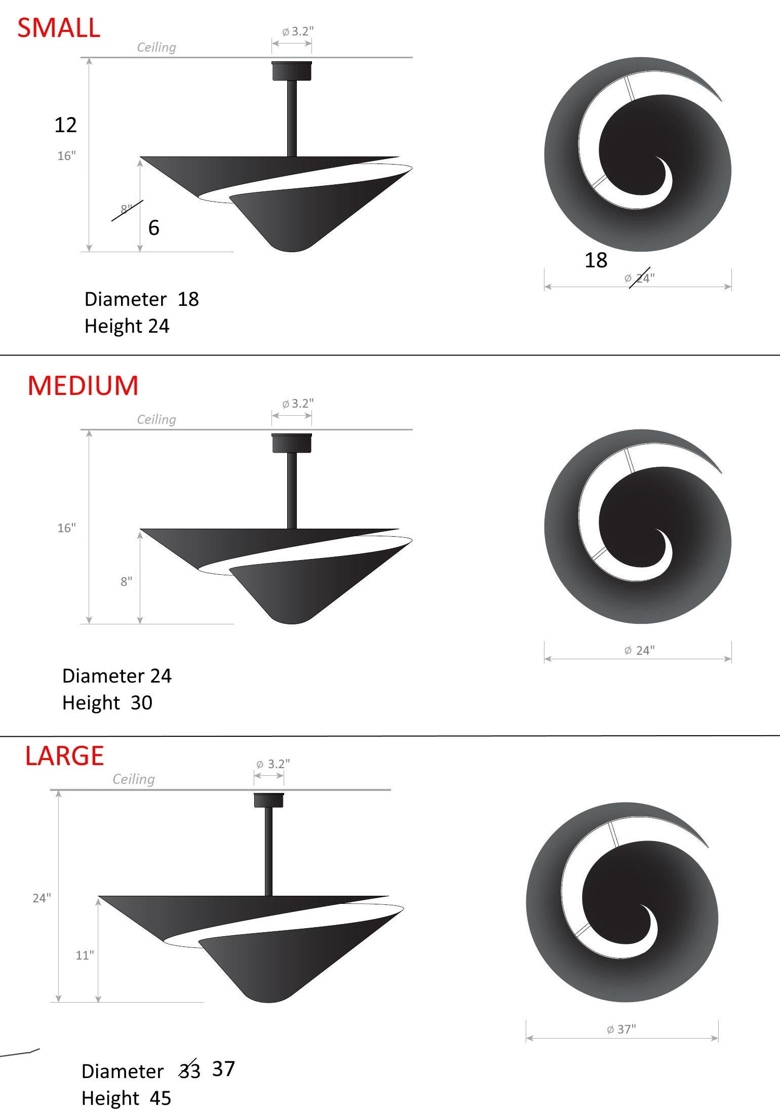 Serge Mouille - Large Snail Ceiling Lamp in Black In New Condition For Sale In Stratford, CT