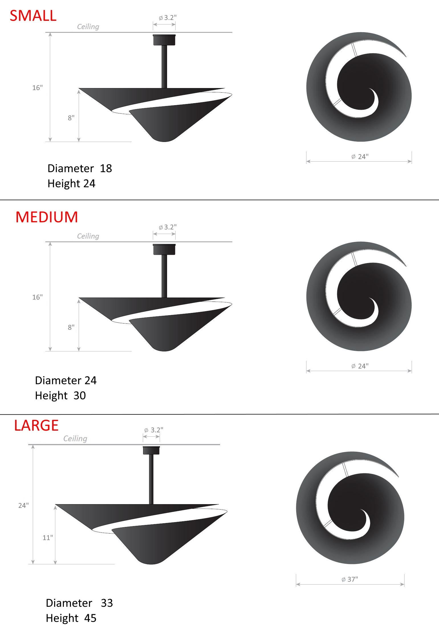 Painted Serge Mouille - Medium Snail Ceiling Lamp in Black - IN STOCK! For Sale