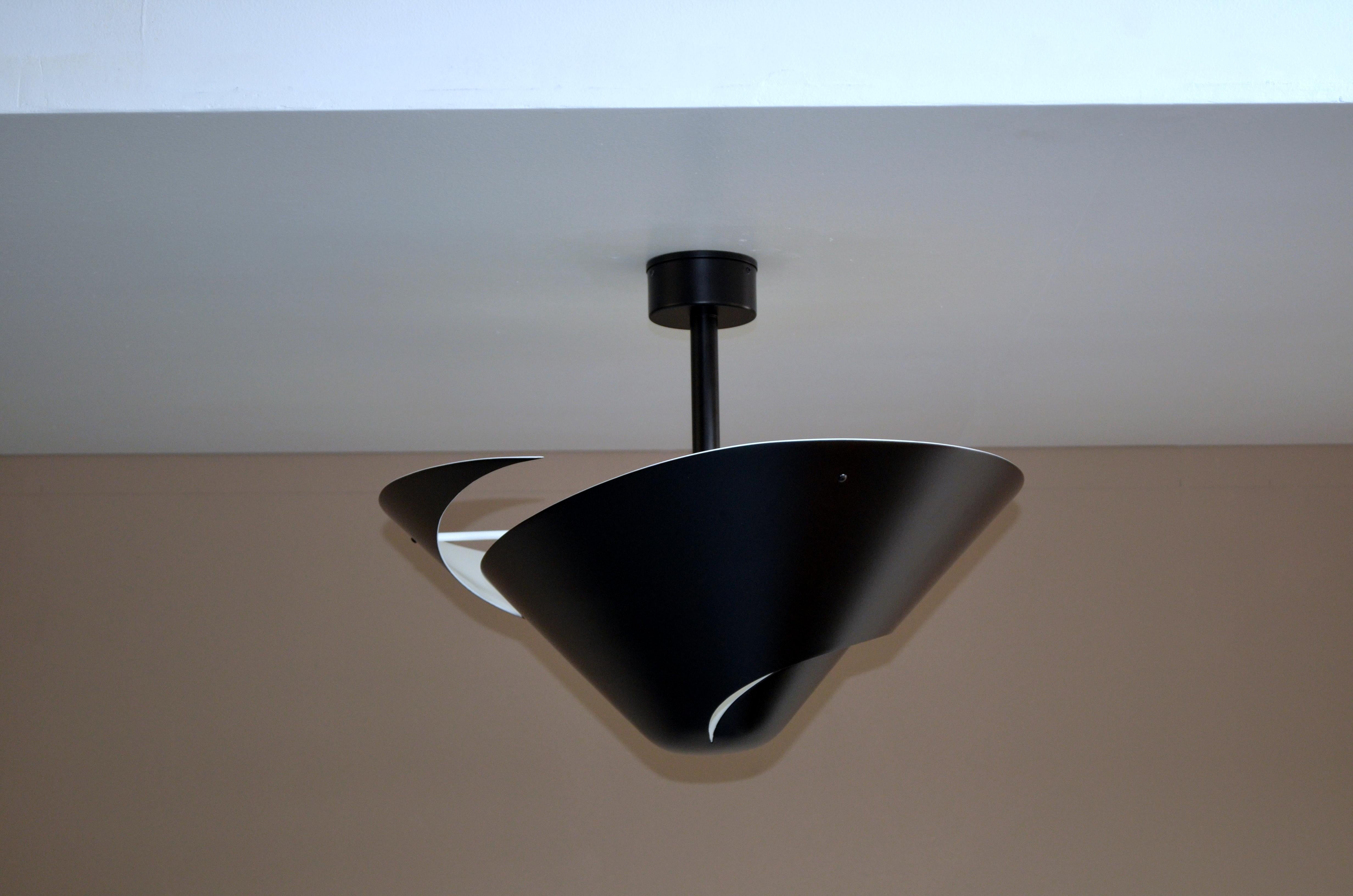 French Serge Mouille - Medium Snail Ceiling Lamp in Black - IN STOCK! For Sale
