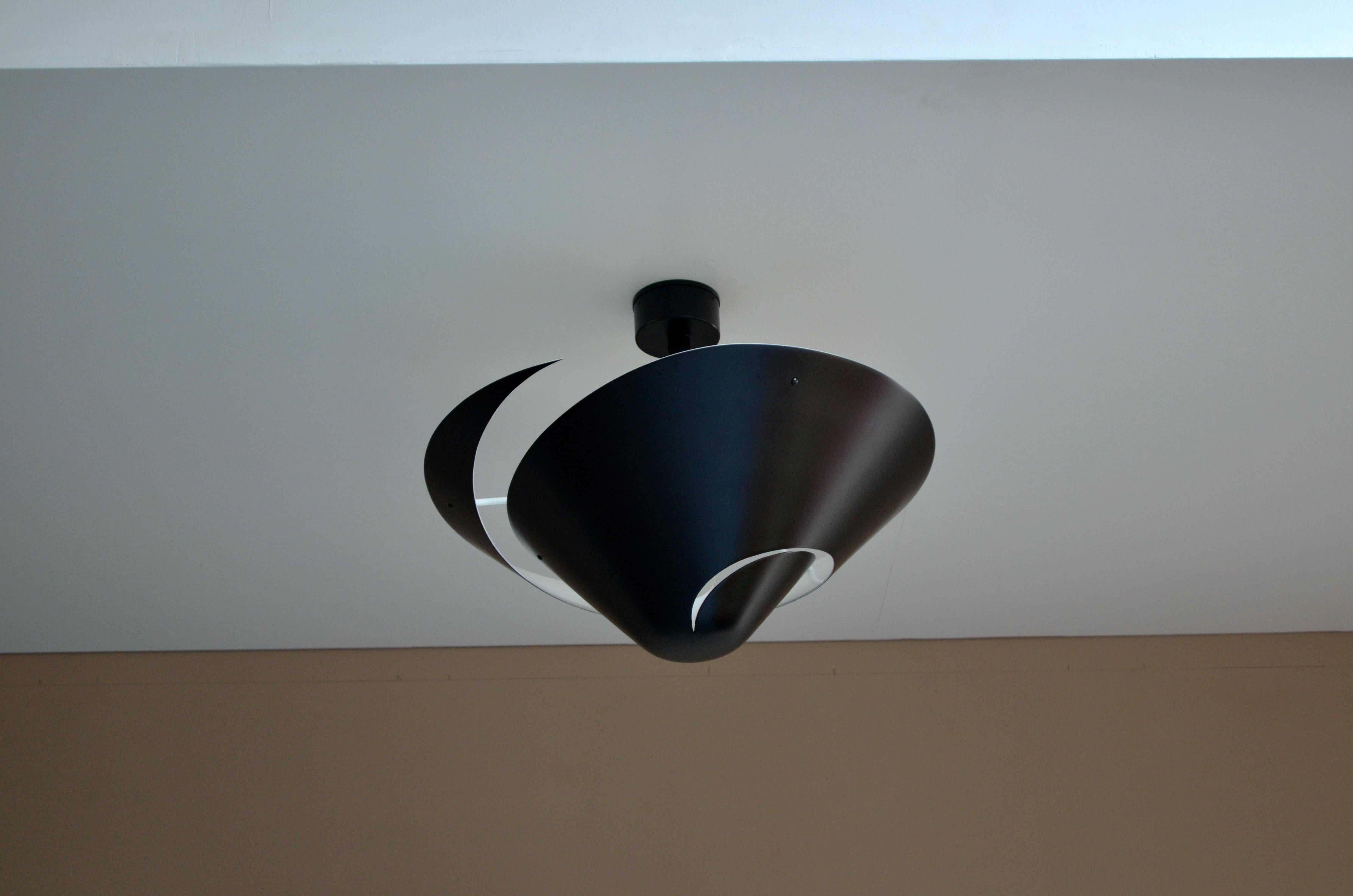 Mid-Century Modern Serge Mouille - Medium Snail Ceiling Lamp in Black - IN STOCK! For Sale