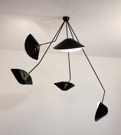 Serge Mouille - Lámpara de Techo Araña 5 Brazos Caídos en Negro 39" de Caída