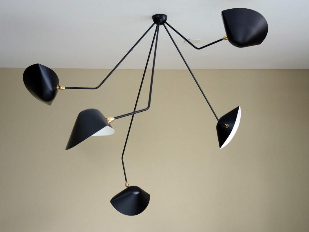Mid-Century Modern Serge Mouille - Spider Ceiling Lamp 5 Falling Arms in Black 39