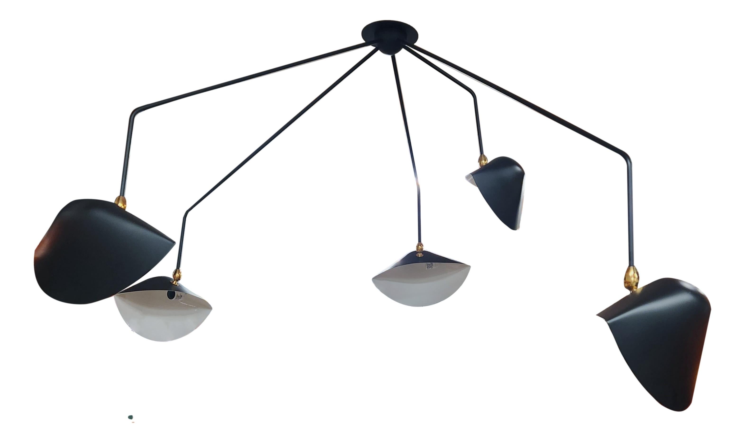 Metal Serge Mouille - Spider Ceiling Lamp 5 Falling Arms in Black 39