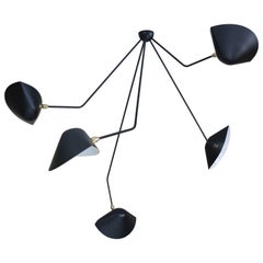 Serge Mouille Spider Ceiling Lamp, 5 Falling Arms in Black 39" Drop, in Stock!
