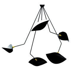 Serge Mouille - Spider Ceiling Lamp 5 Falling Arms in Black 47" Drop - IN STOCK!