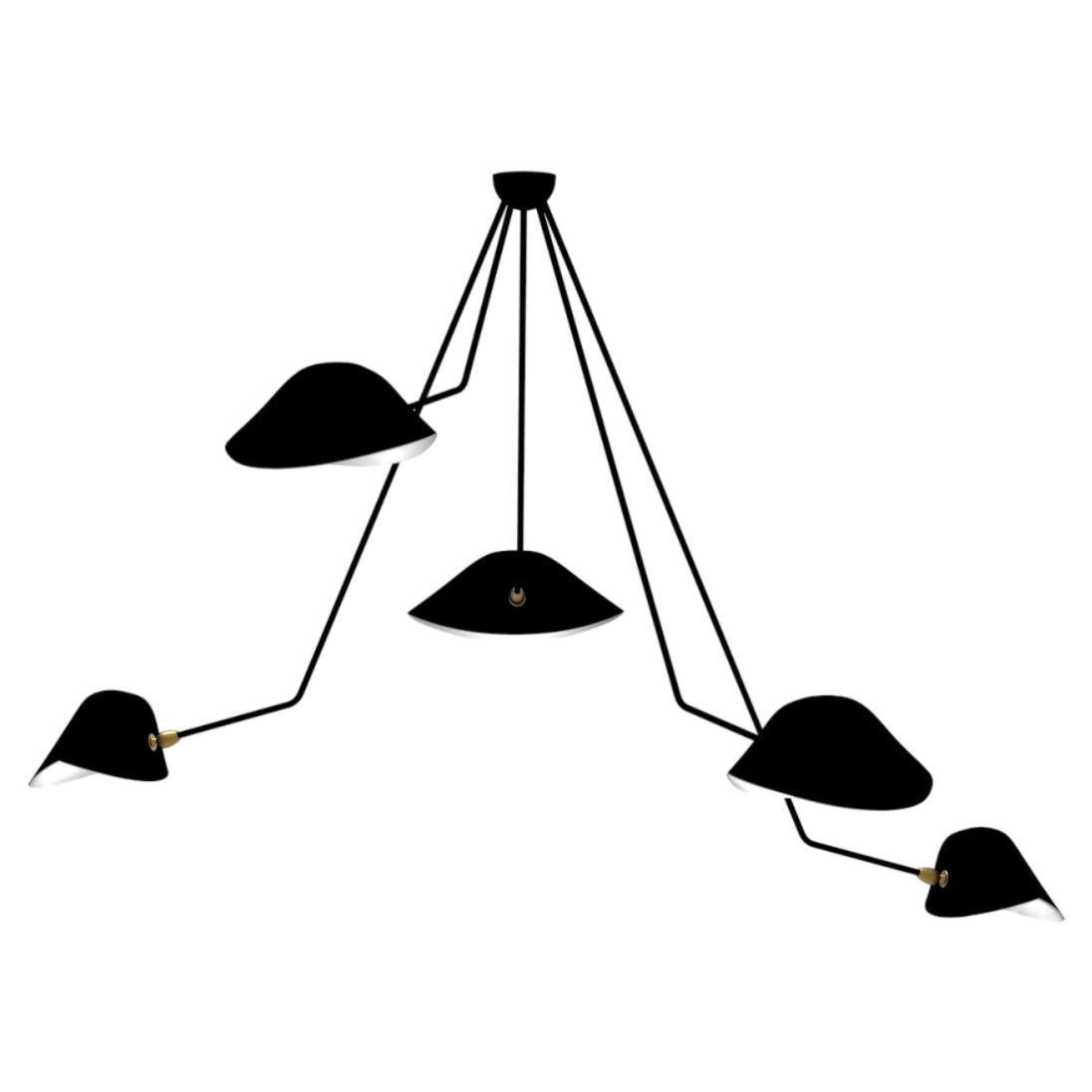 Serge Mouille - Spider Ceiling Lamp 5 Falling Arms in Black 47" Drop - IN STOCK!