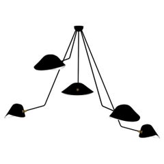 Serge Mouille Spider Ceiling Lamp, 5 Falling Arms in Black 47" Drop, in Stock!