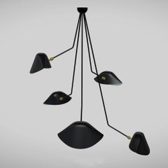Serge Mouille - Spider Ceiling Lamp 5 Falling Arms in Black 53" Drop - IN STOCK!