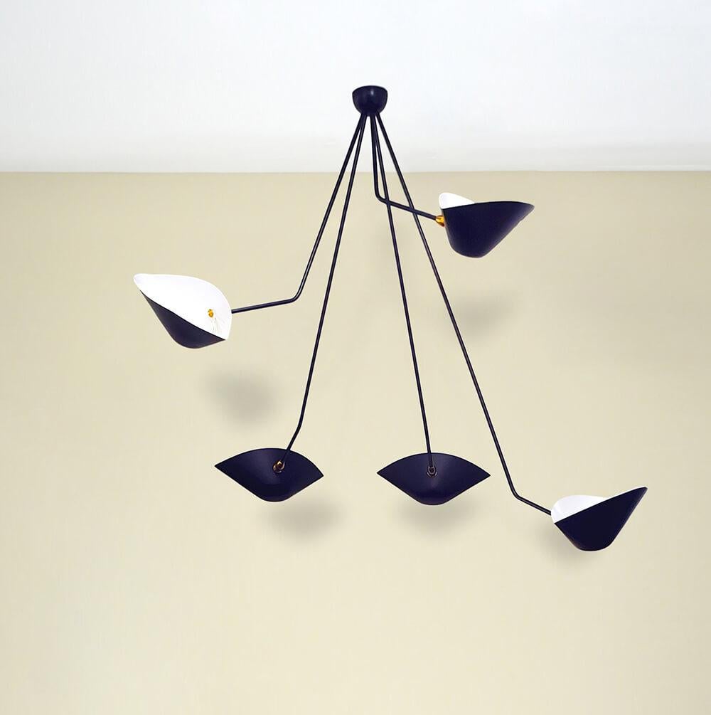 Dipinto Serge Mouille - Lampada da soffitto Spider a 5 bracci cadenti in nero, altezza 53