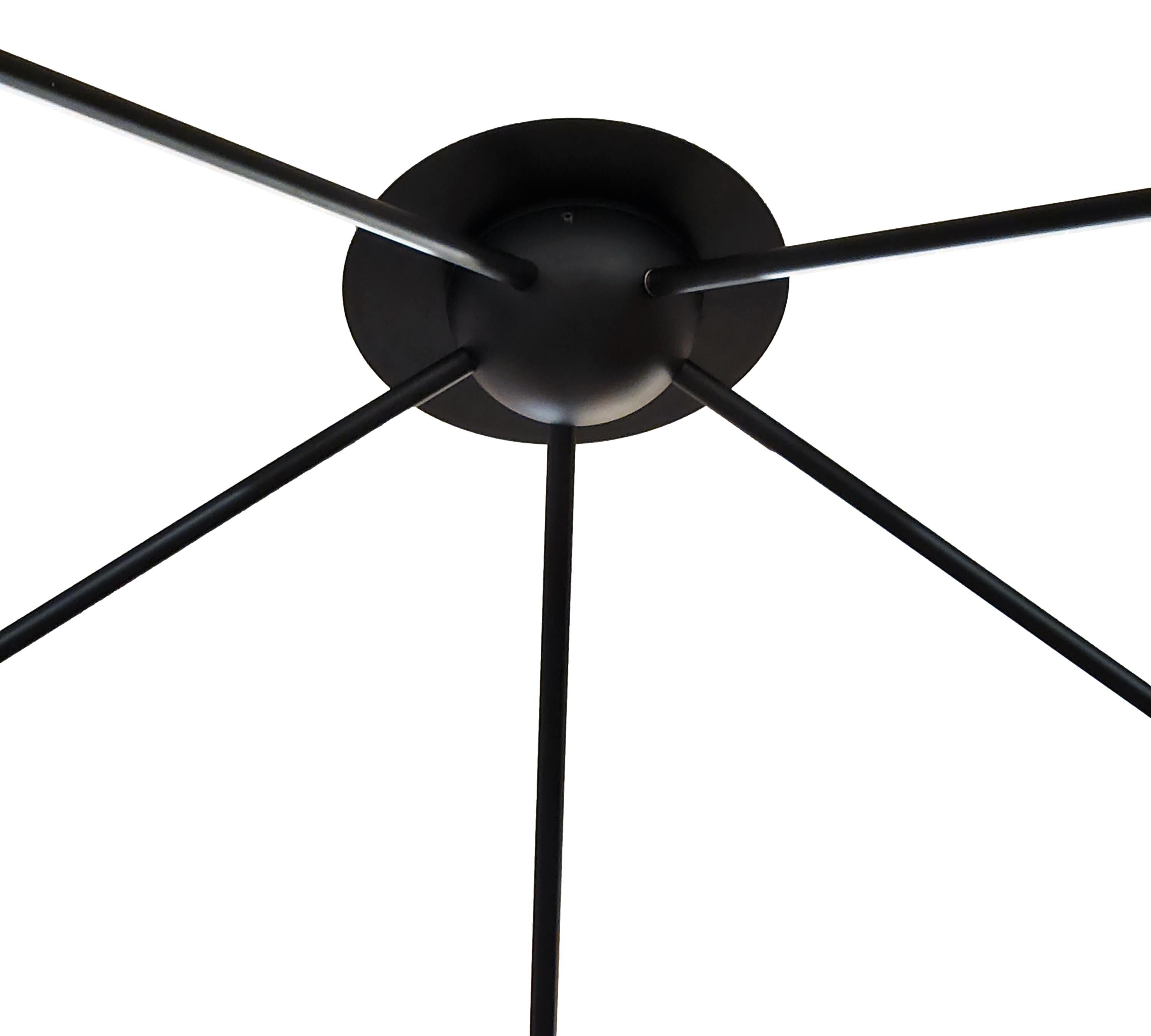 Serge Mouille - Lampada da soffitto Spider a 5 bracci cadenti in nero, altezza 53