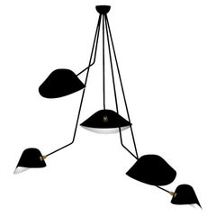 Serge Mouille - Plafonnier araignée 5 bras tombants en noir 53" de hauteur - EN STOCK !