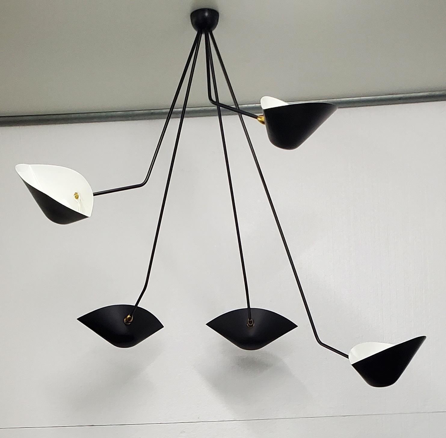 Serge Mouille - Spider Ceiling Lamp with 5 Falling Arms in Black For Sale 2