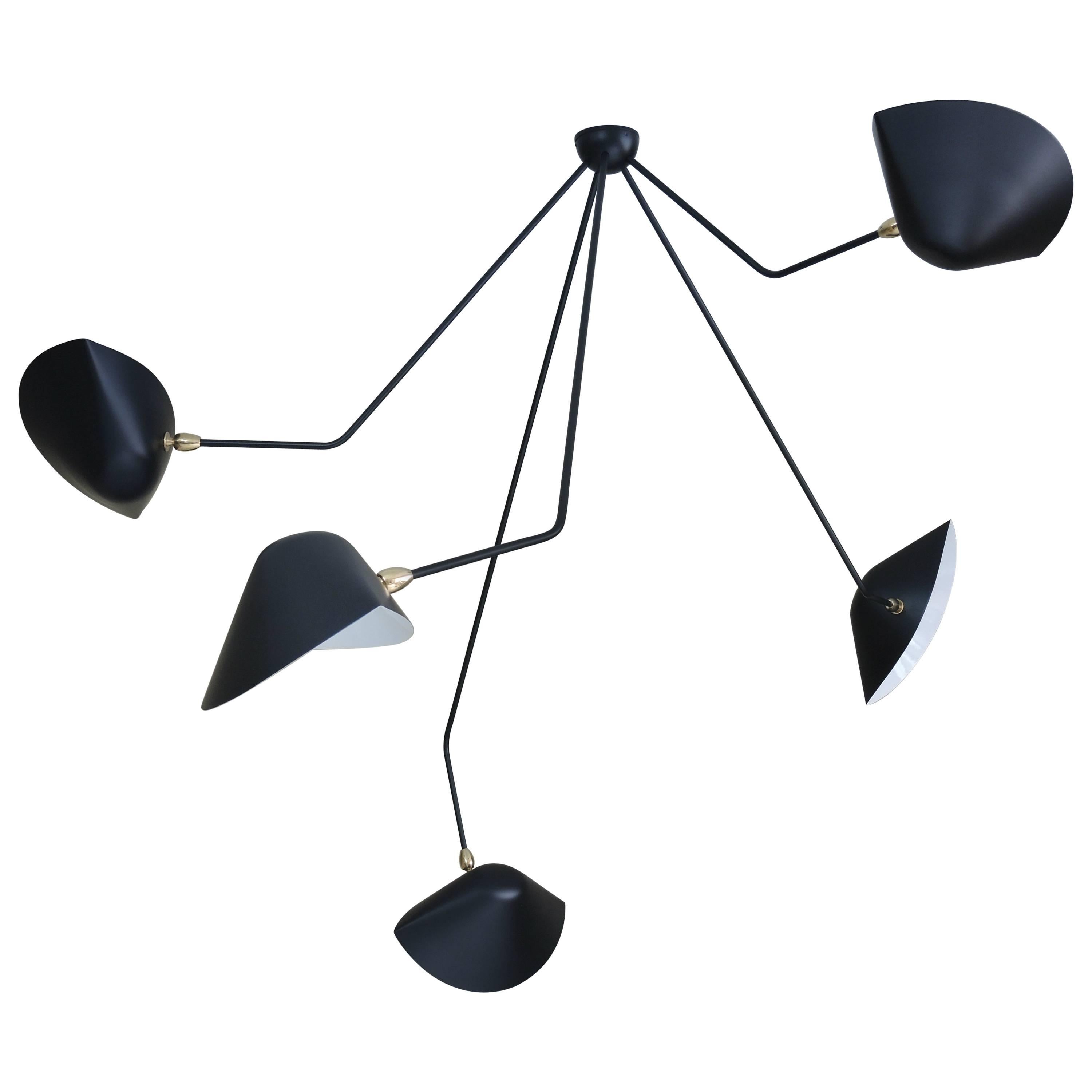 Serge Mouille - Lampada da soffitto Spider con 5 bracci cadenti in nero