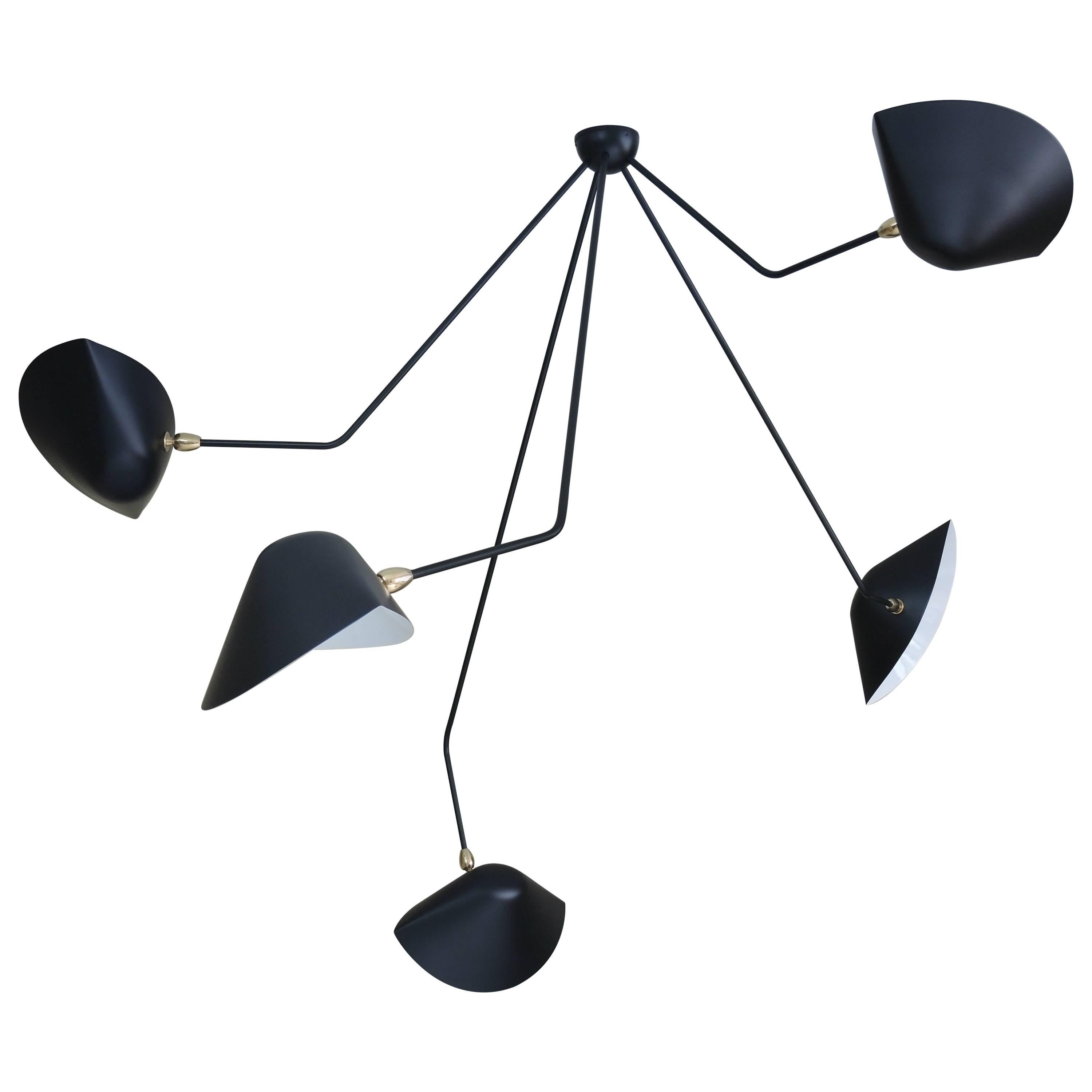 Serge Mouille - Spider Ceiling Lamp with 5 Falling Arms in Black For Sale