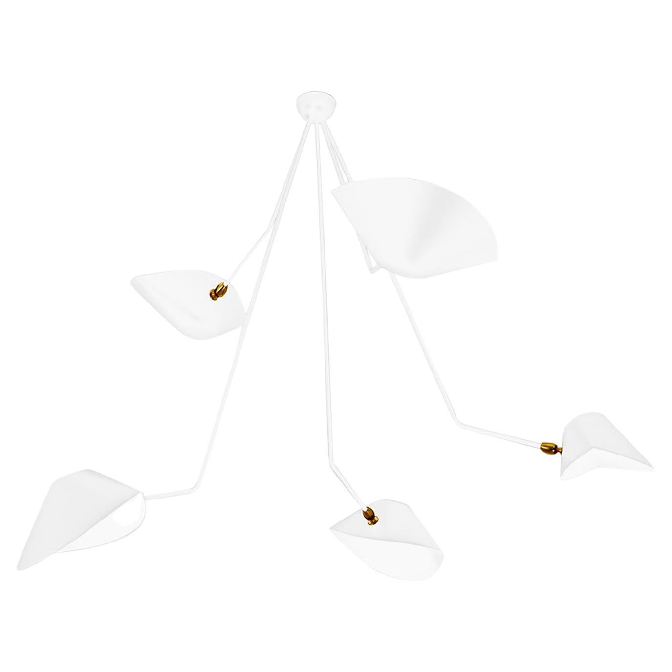 Serge Mouille Spider Ceiling Lamp, 5 Falling Arms in White