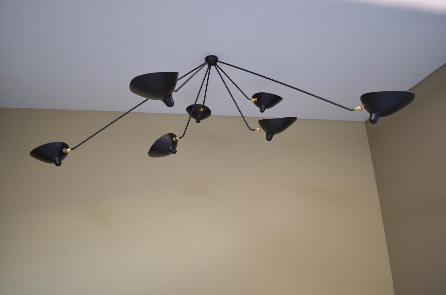 Painted Serge Mouille - Spider Ceiling Lamp with 7 Arms For Sale