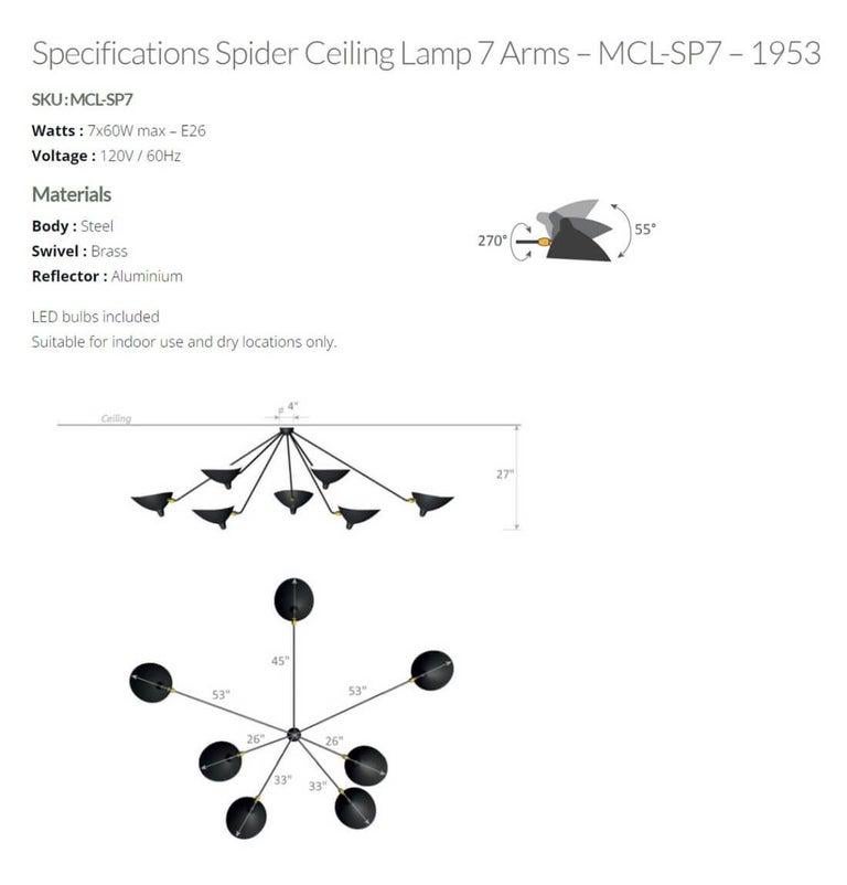 Serge Mouille - Spider Ceiling Lamp with 7 Arms In New Condition For Sale In Stratford, CT