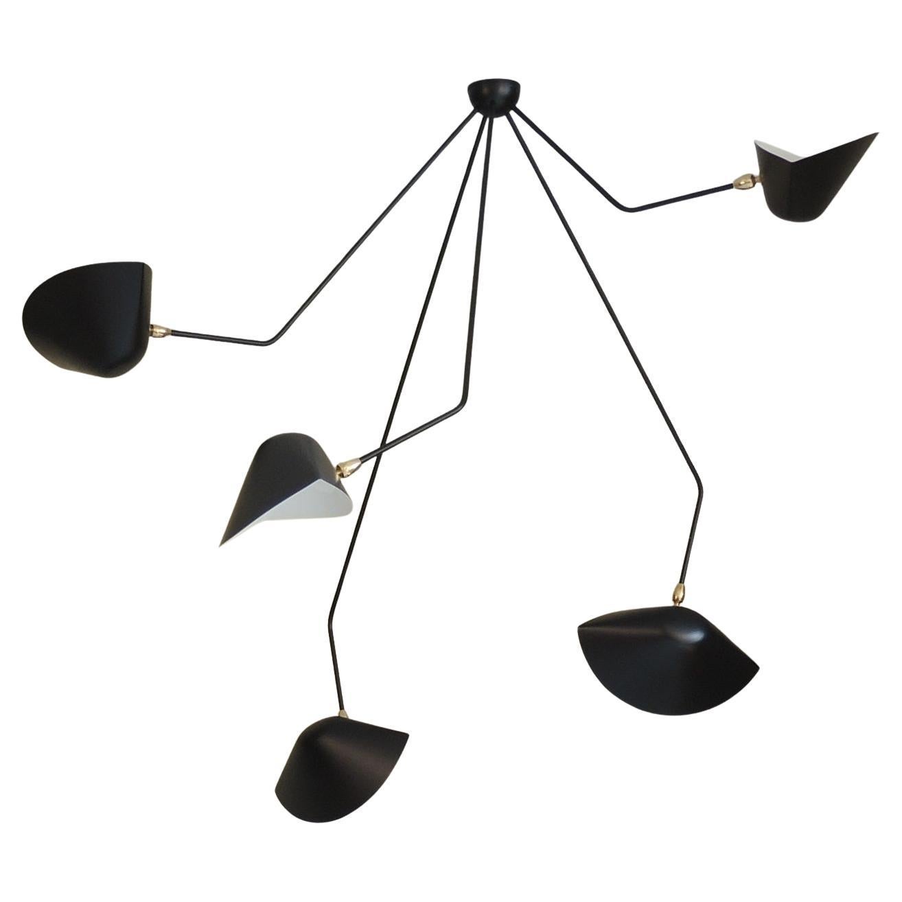 Serge Mouille - Spider Ceiling Lamp with 5 Falling Arms in Black or White