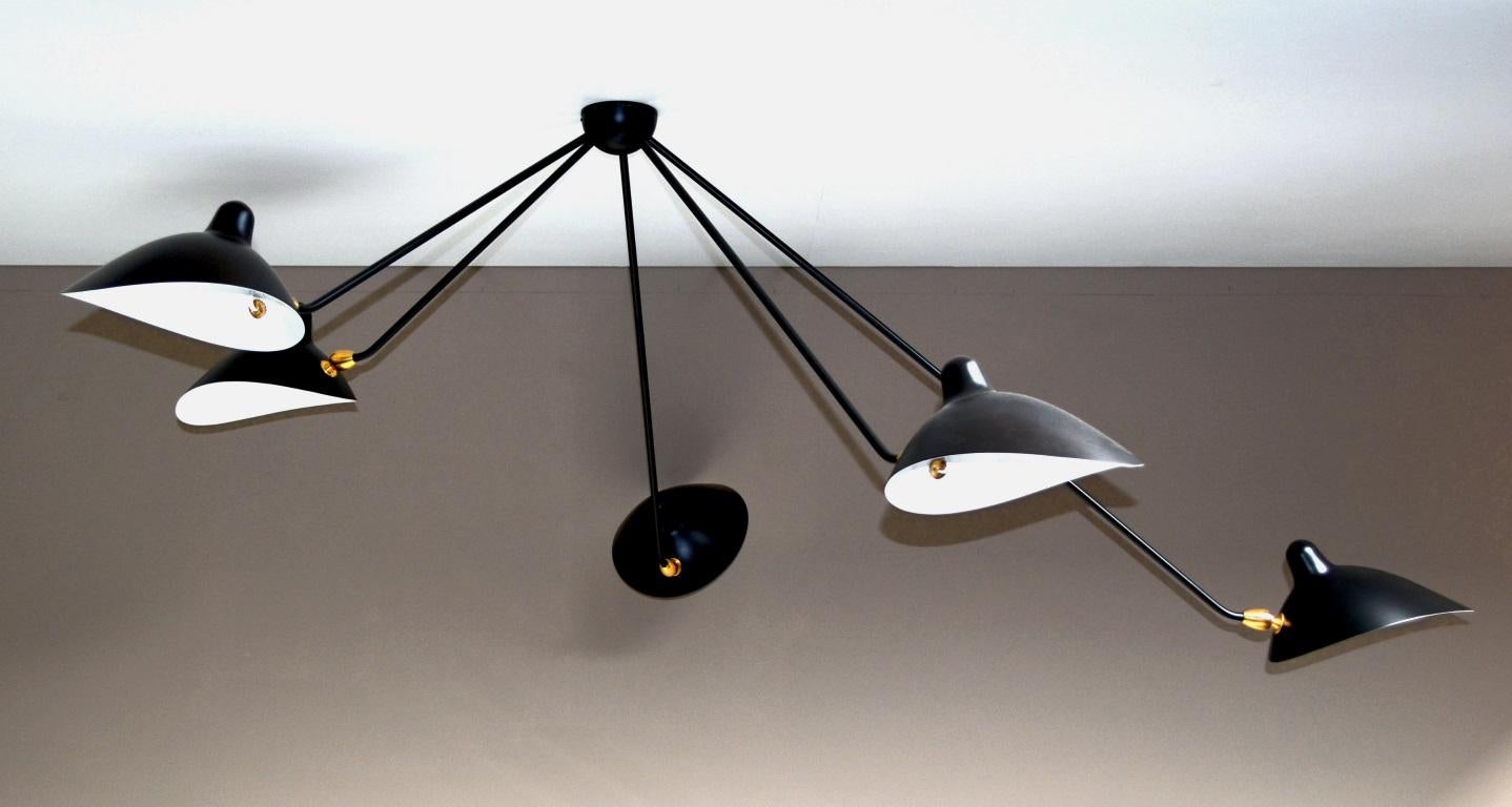 French Serge Mouille Spider Ceiling Lamp with Five Arms