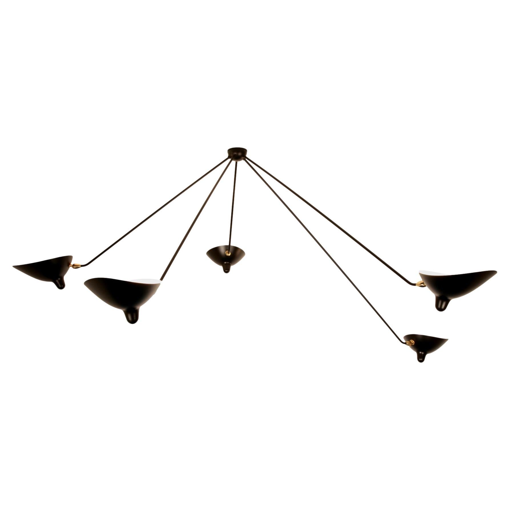 Serge Mouille - Spider Ceiling Lamp with 5 Arms in Black or White For Sale