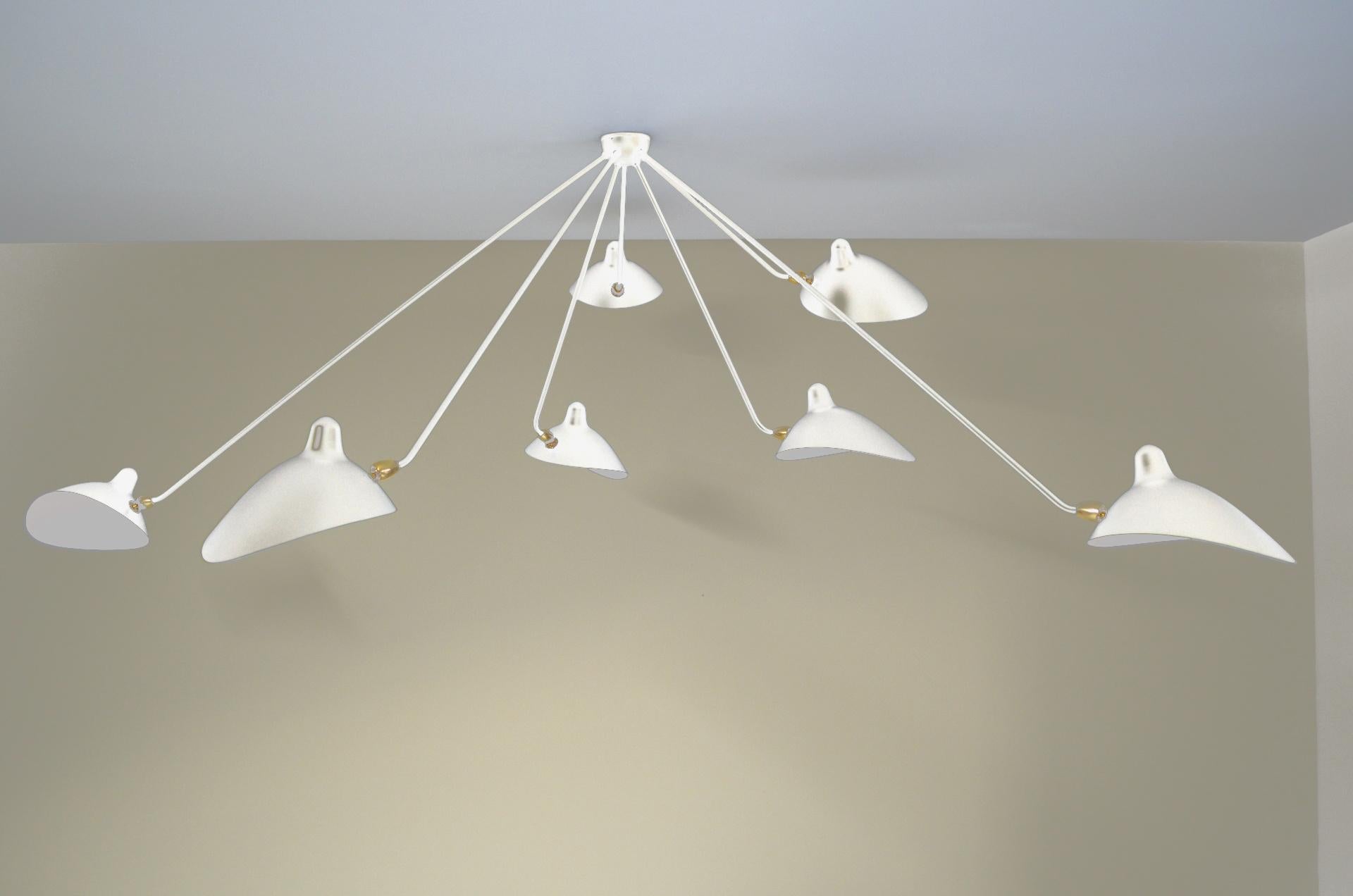 Mid-Century Modern Serge Mouille - Spider Ceiling Lamp with 7 Arms in White For Sale