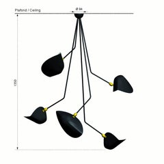 Serge Mouille Spider Five Broken Arms Ceiling Lamp
