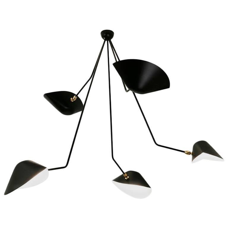 Spider five broken arms ceiling lamp designed by Serge Mouille / collection Serge Mouille.

Made by hand in Mouille's original workroom.

Each lamp has a personal serial number and a specific “Certificate of Authenticity” when delivered.

Serge