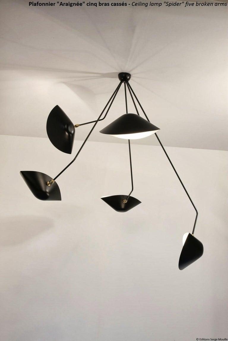 French Serge Mouille Spider Five Broken Arms Ceiling Lamp For Sale