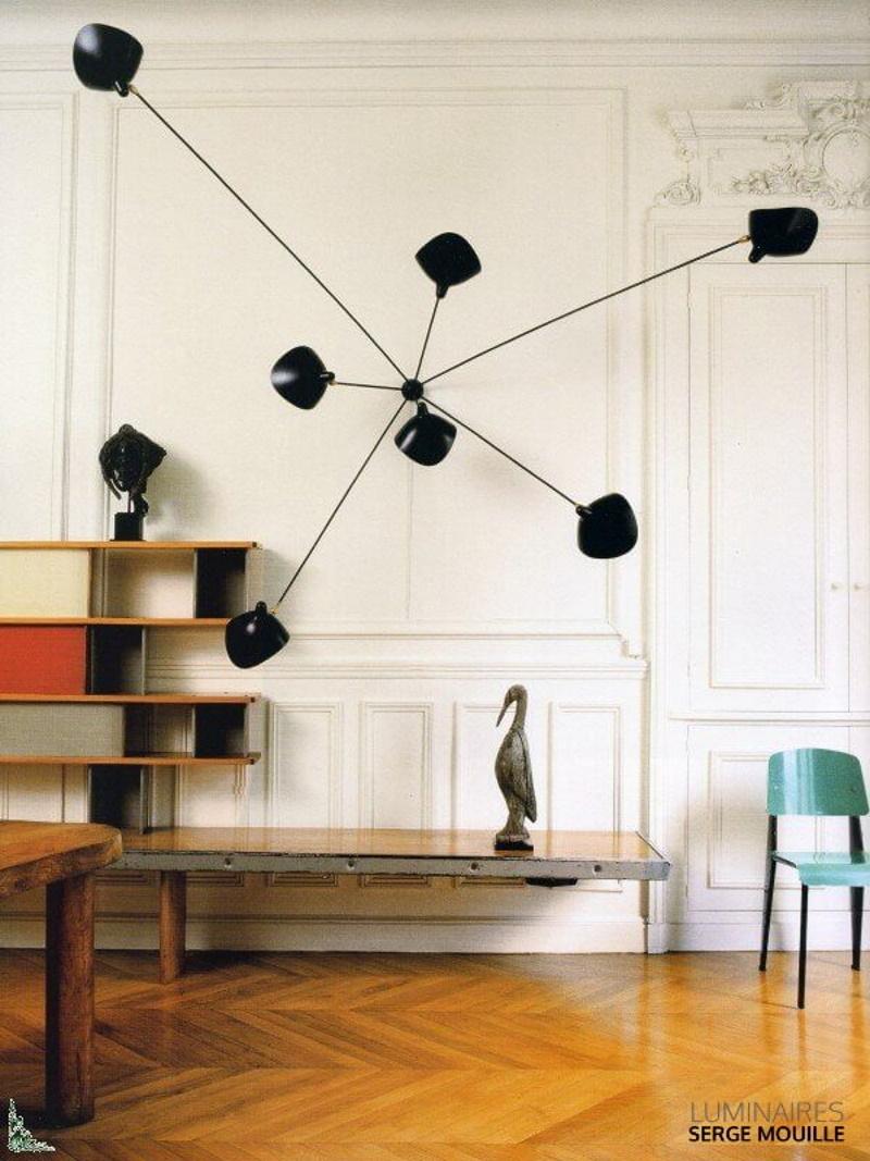 French Serge Mouille - Spider Sconce with 7 Arms in Black or White For Sale