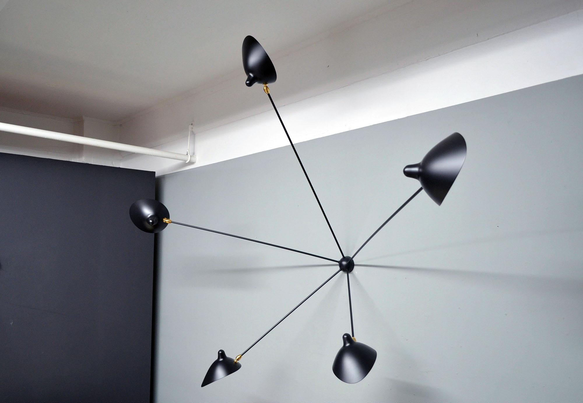 Painted Serge Mouille - Spider Sconce with 5 Arms in Black or White For Sale