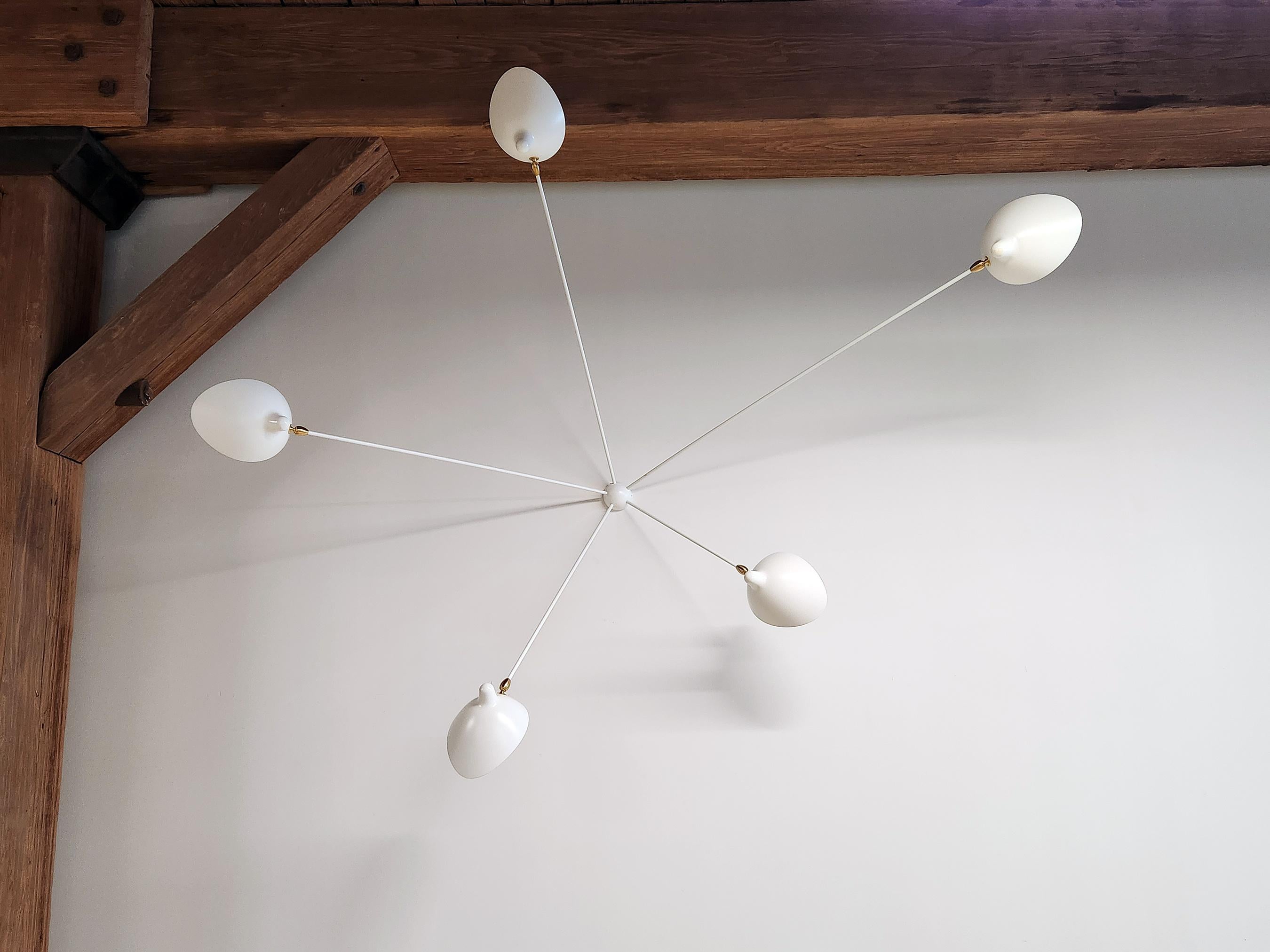 Mid-Century Modern Serge Mouille - Spider Sconce with Five Arms in White - IN STOCK! For Sale