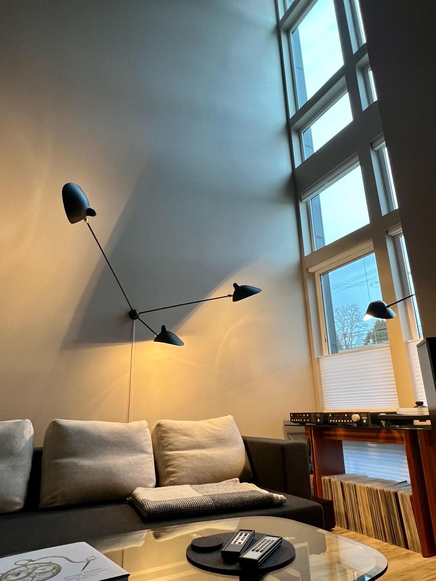 Aluminum Serge Mouille - Black or White Spider Sconce with 3 Arms For Sale