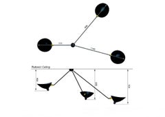 Serge Mouille Spider Three Still Black Arms Ceiling Sconce Lamp