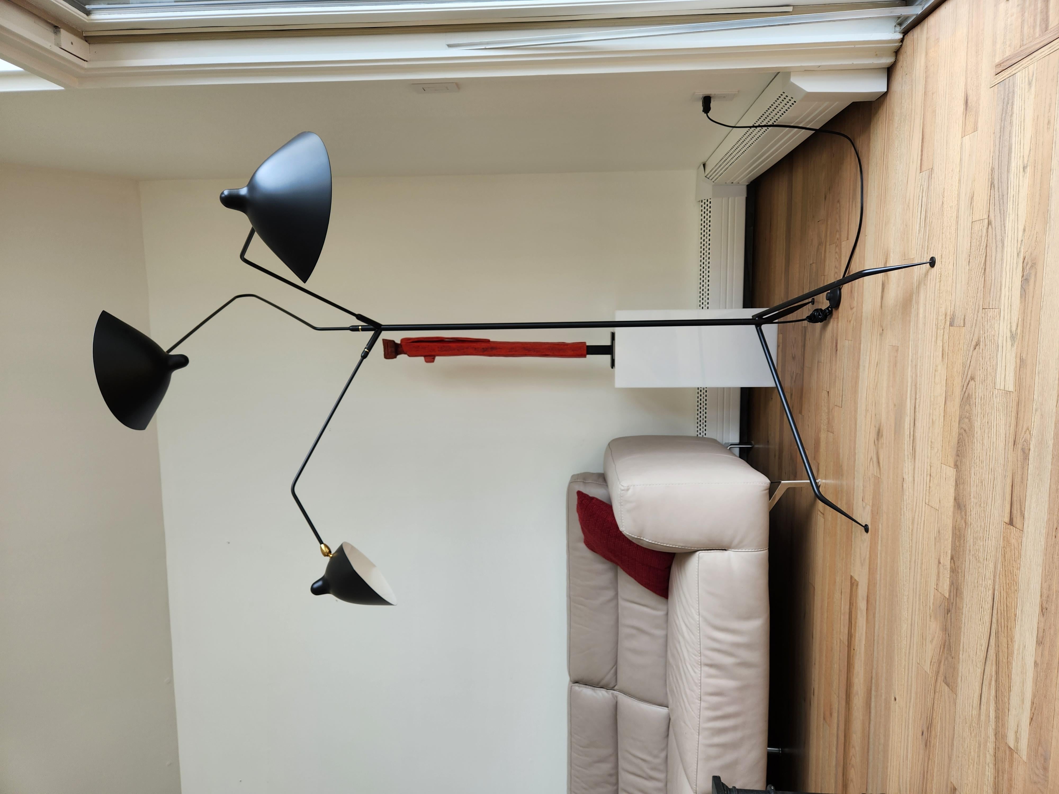 Serge Mouille - Three Arm Floor Lamp in Black - IN STOCK! For Sale 3