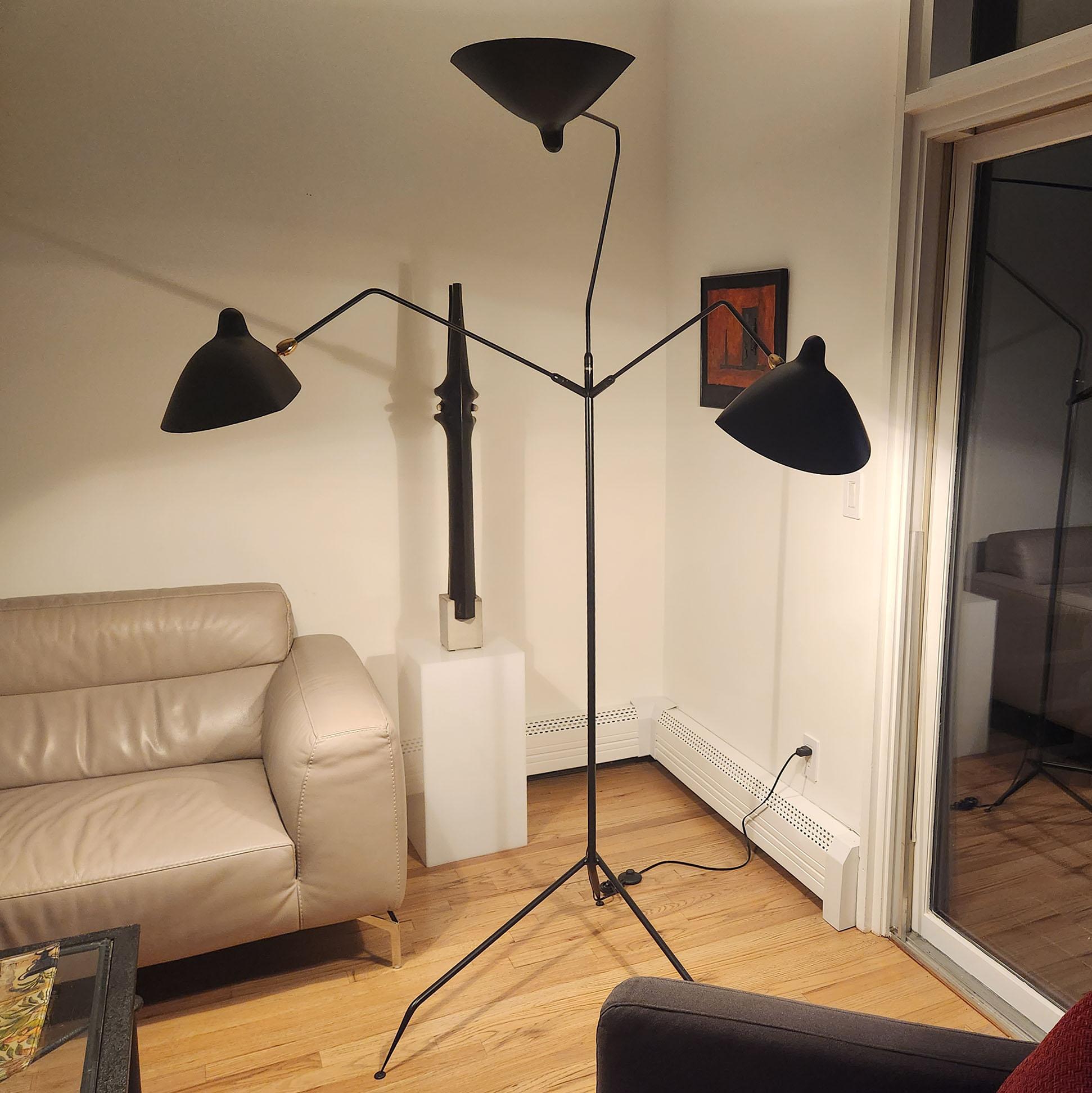 Serge Mouille - Three Arm Floor Lamp in Black - IN STOCK! For Sale 4