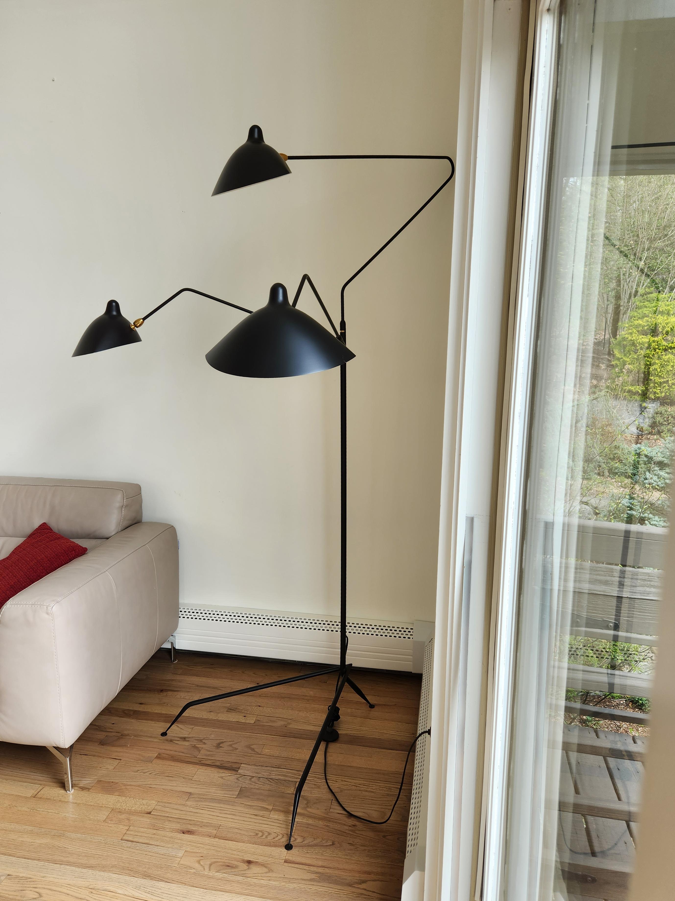 Serge Mouille - Three Arm Floor Lamp in Black - IN STOCK! For Sale 5