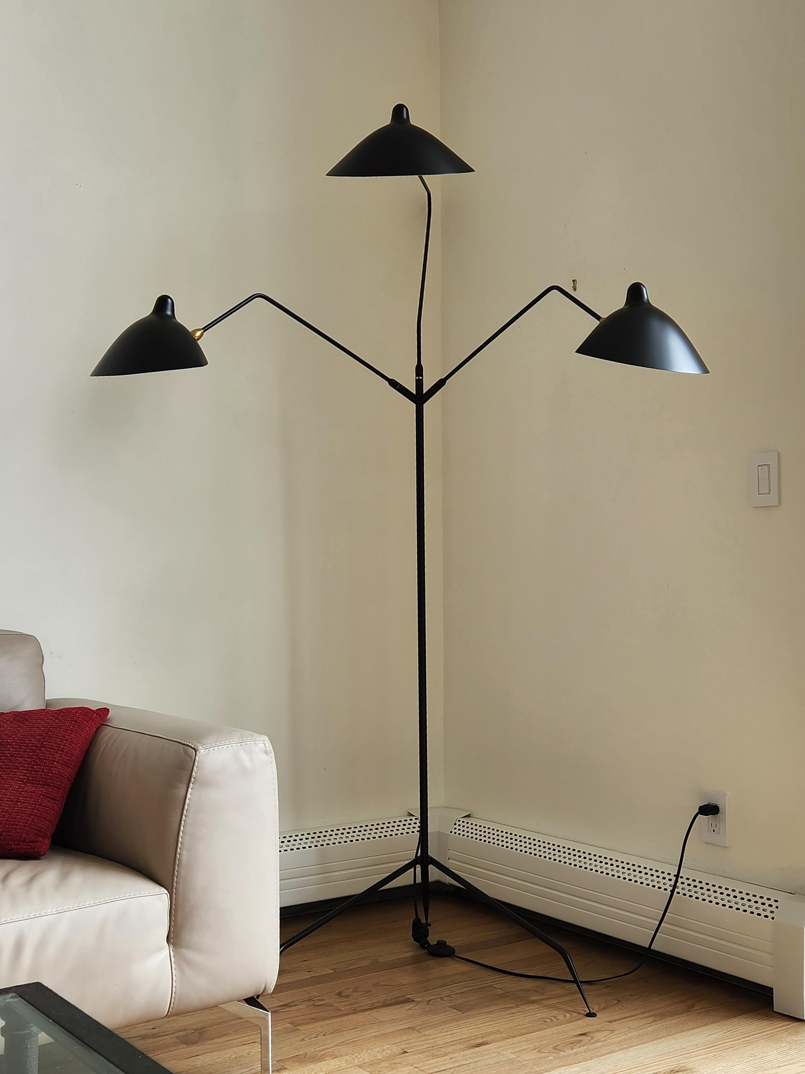 Serge Mouille - Three Arm Floor Lamp in Black - IN STOCK! For Sale 6
