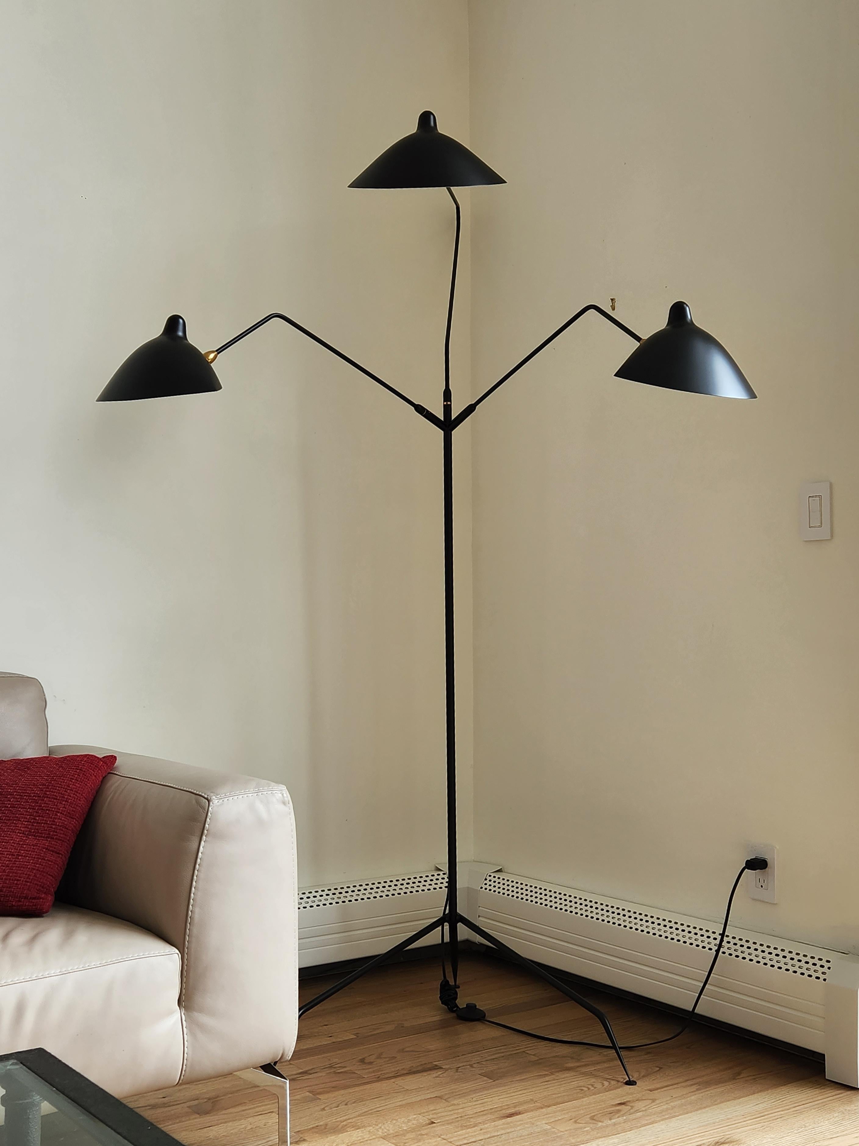 Serge Mouille - Lampadaire à trois bras en noir - EN STOCK ! en vente 5