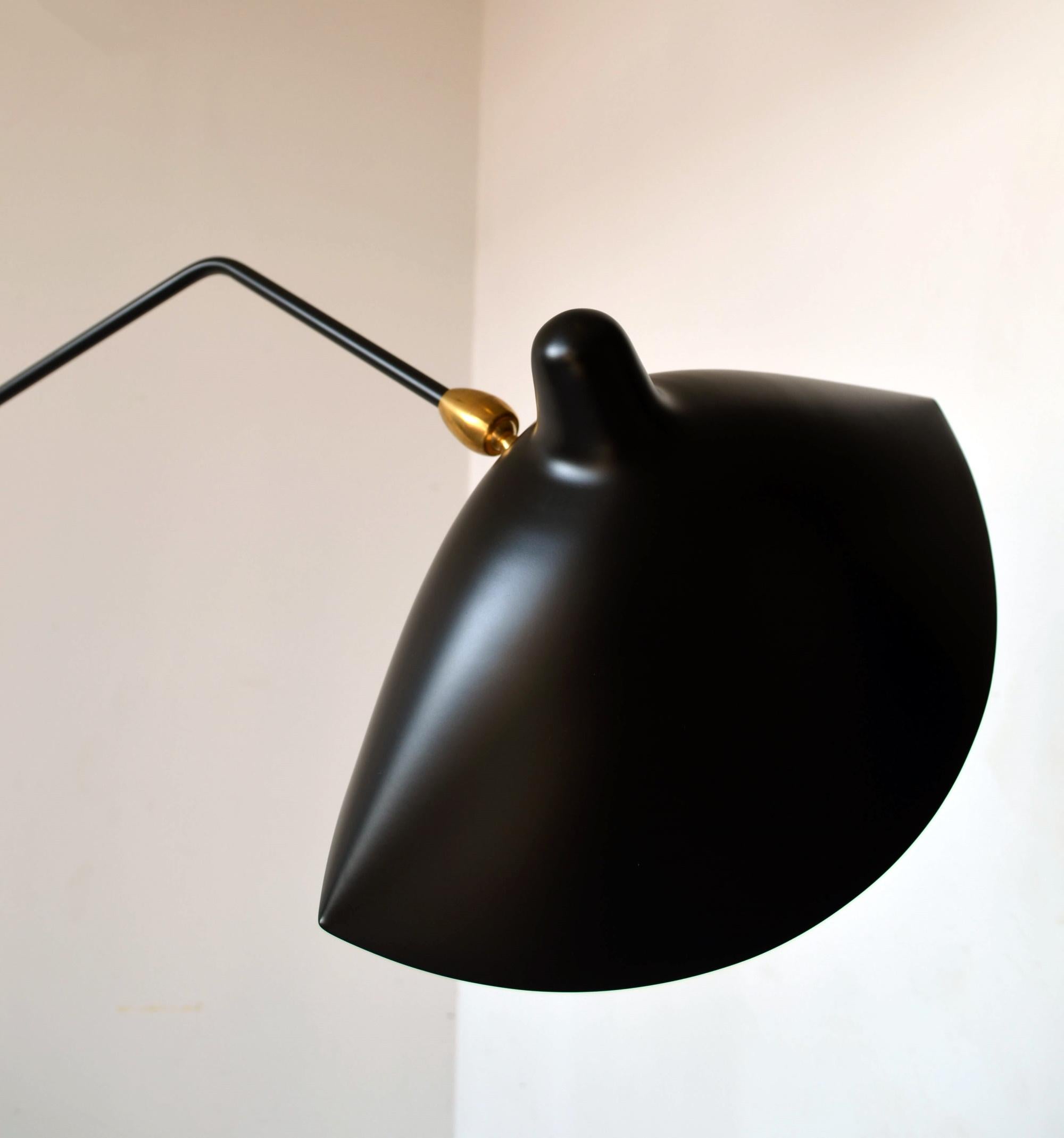 French Serge Mouille - Three Arm Floor Lamp in Black - IN STOCK! For Sale