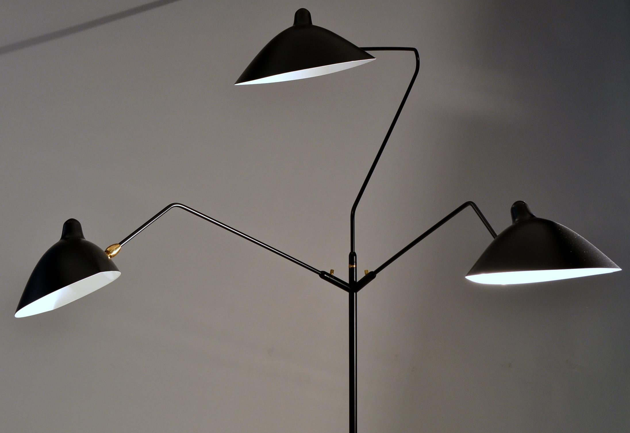 Serge Mouille - Three Arm Floor Lamp in Black - IN STOCK! In New Condition For Sale In Stratford, CT