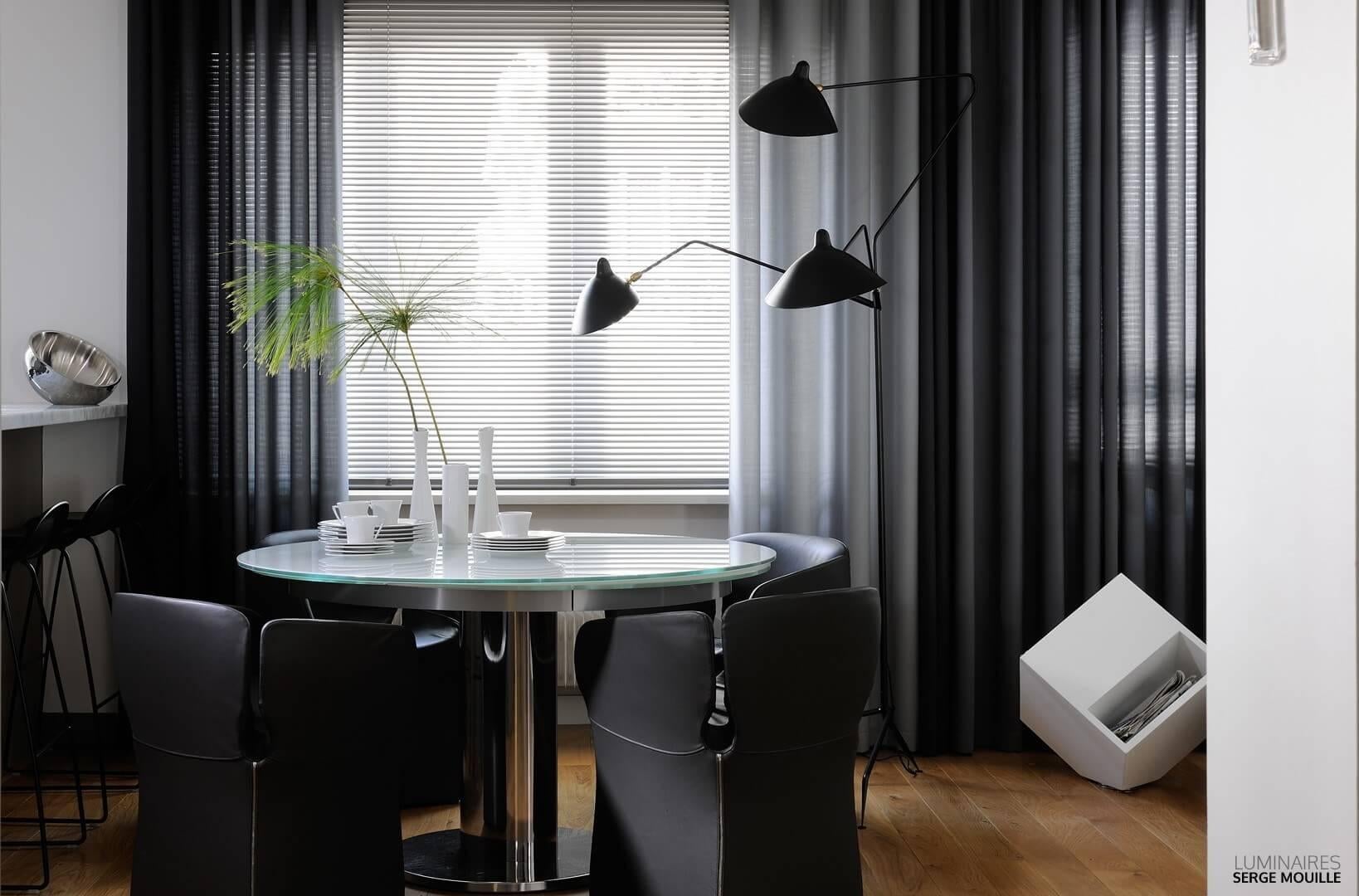 Contemporary Serge Mouille - Three Arm Floor Lamp in Black - IN STOCK! For Sale
