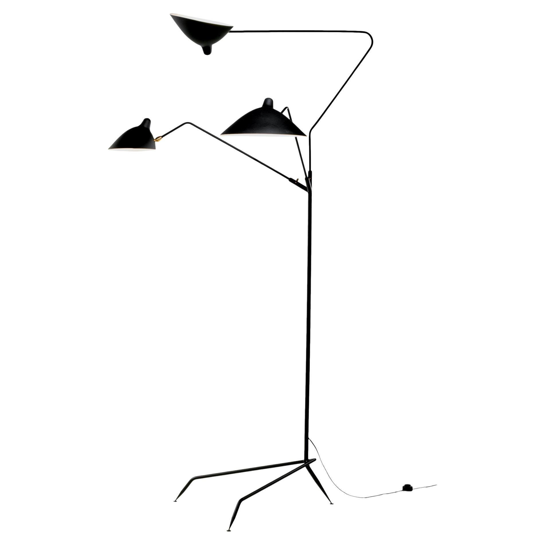 Serge Mouille Standing Lamp with Three Arms in Black