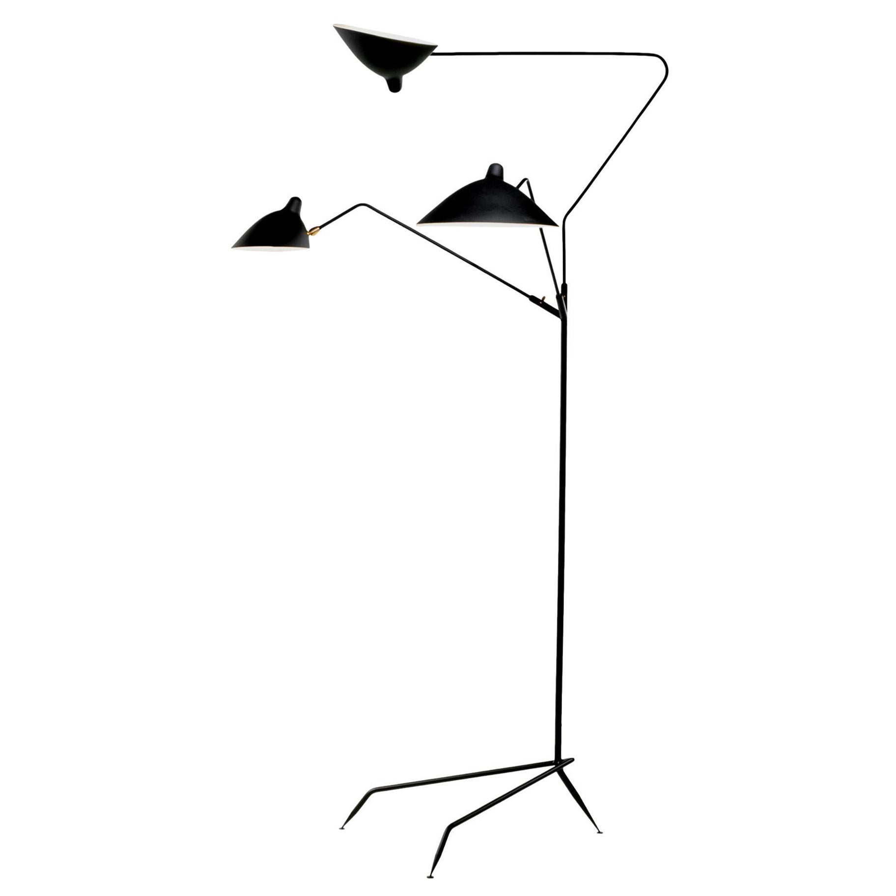 Serge Mouille - Floor Lamp with Three Arms in Black - IN STOCK! For Sale