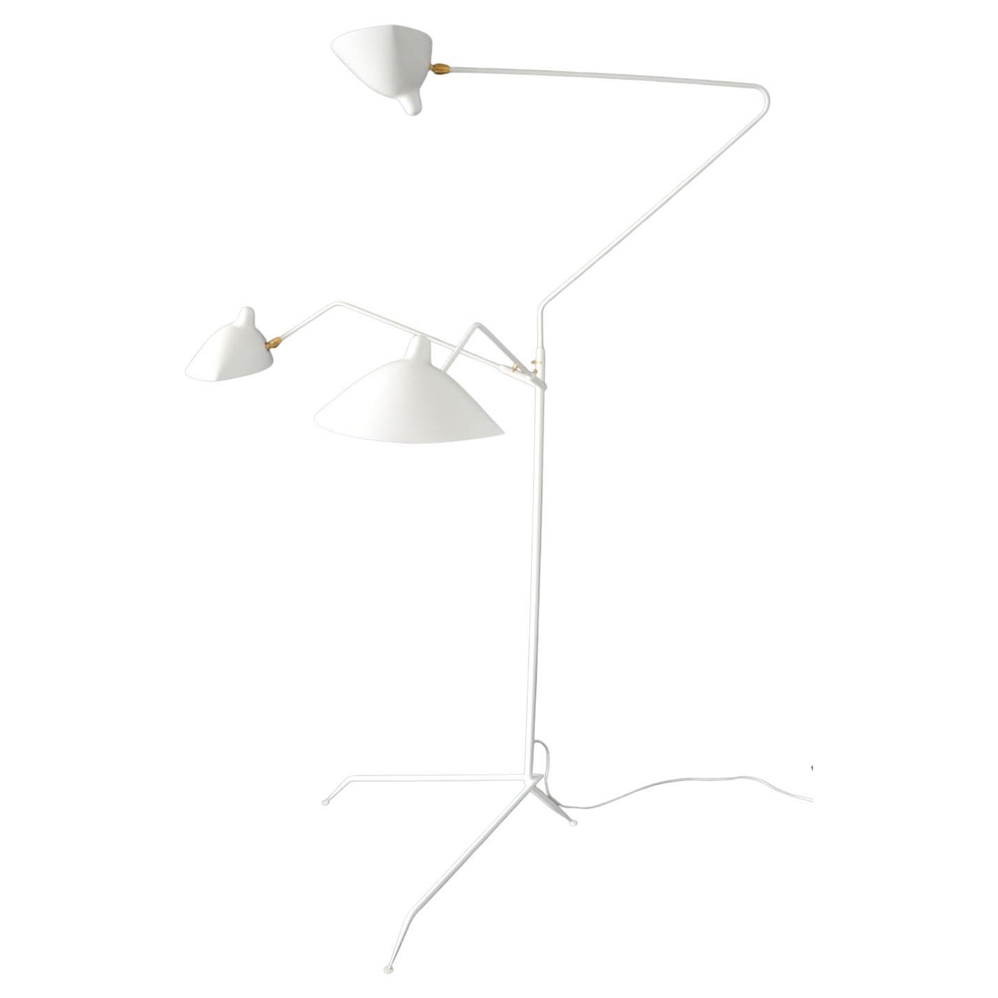 Serge Mouille - Floor Lamp with 3 Arms in White