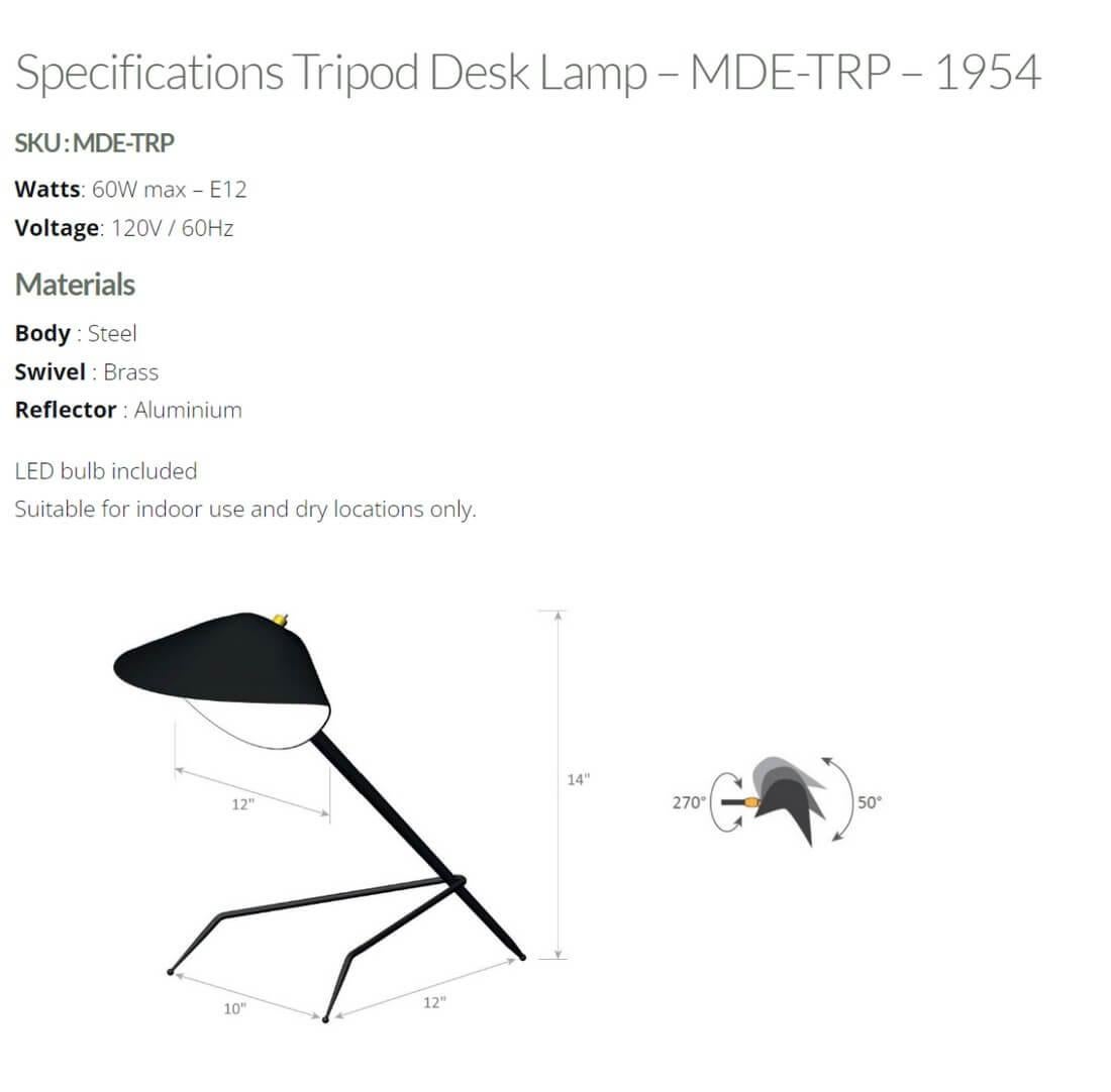 Aluminium Serge Mouille - Lampe de bureau tripode en noir - EN STOCK ! en vente